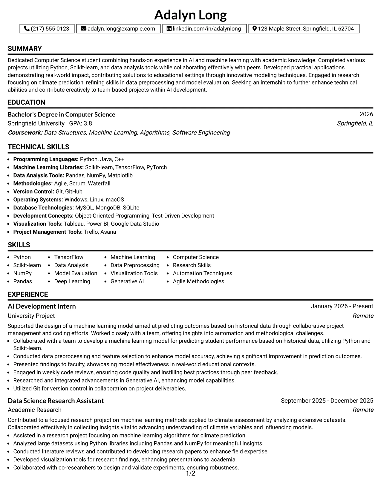 Resume Example Page 1