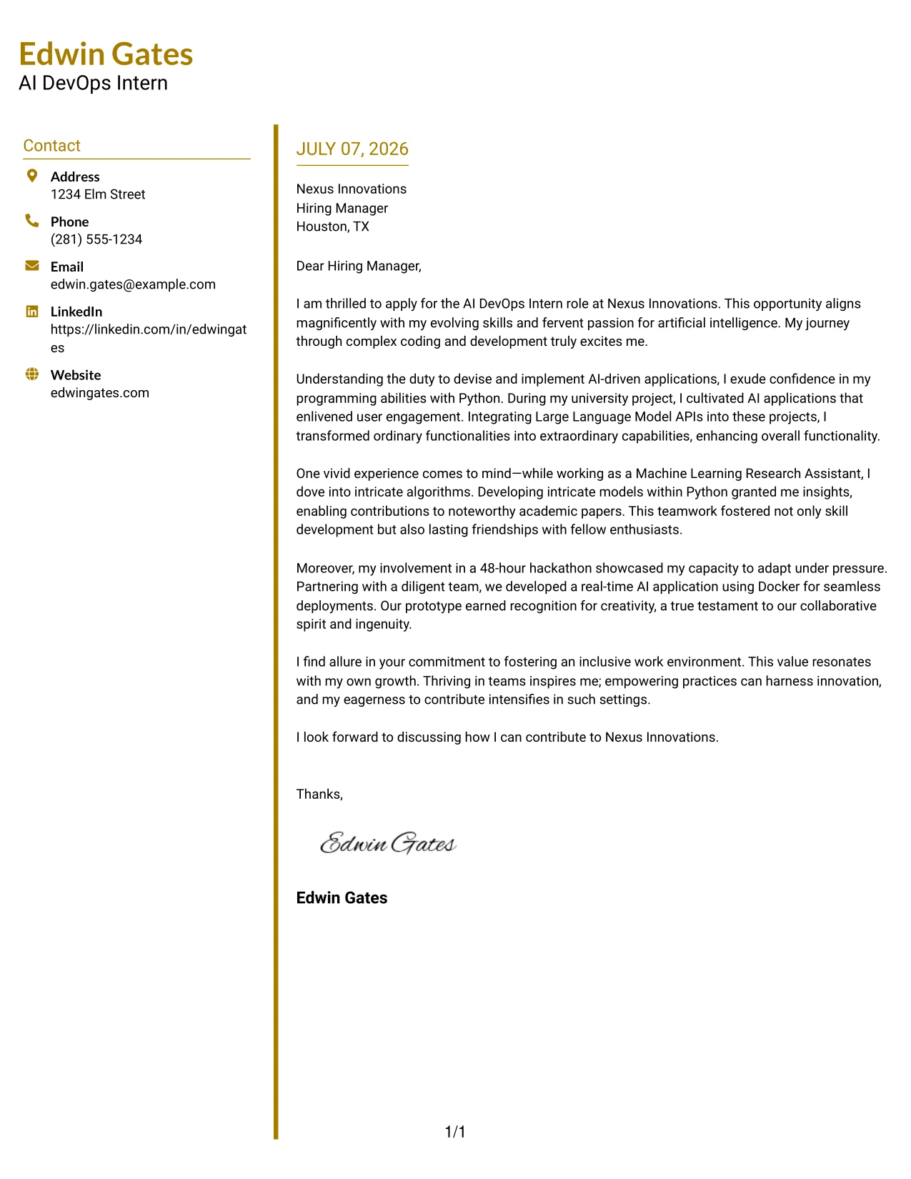 Resume Example Page 1