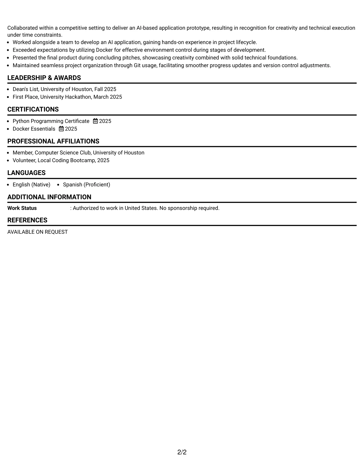Resume Example Page 2