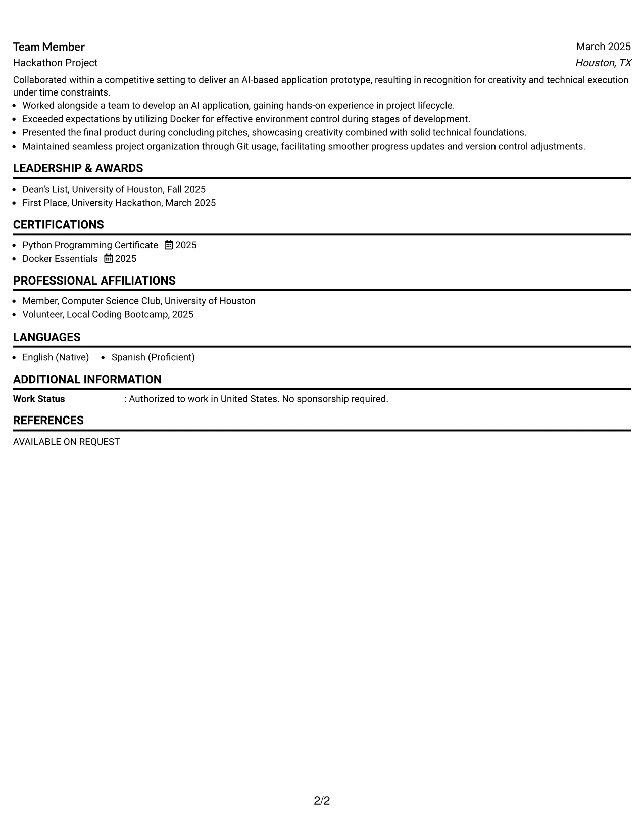 Resume Example Page 2