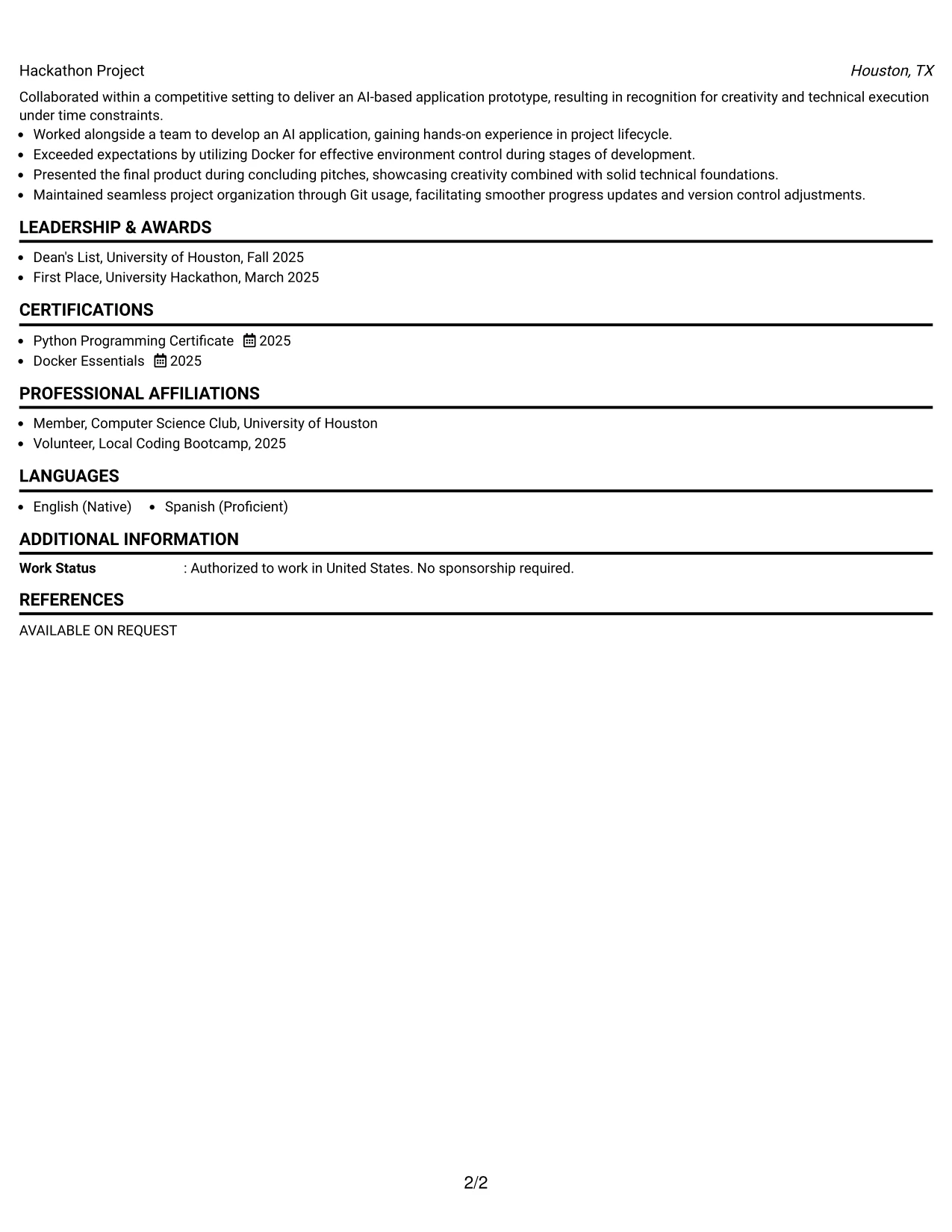 Resume Example Page 2