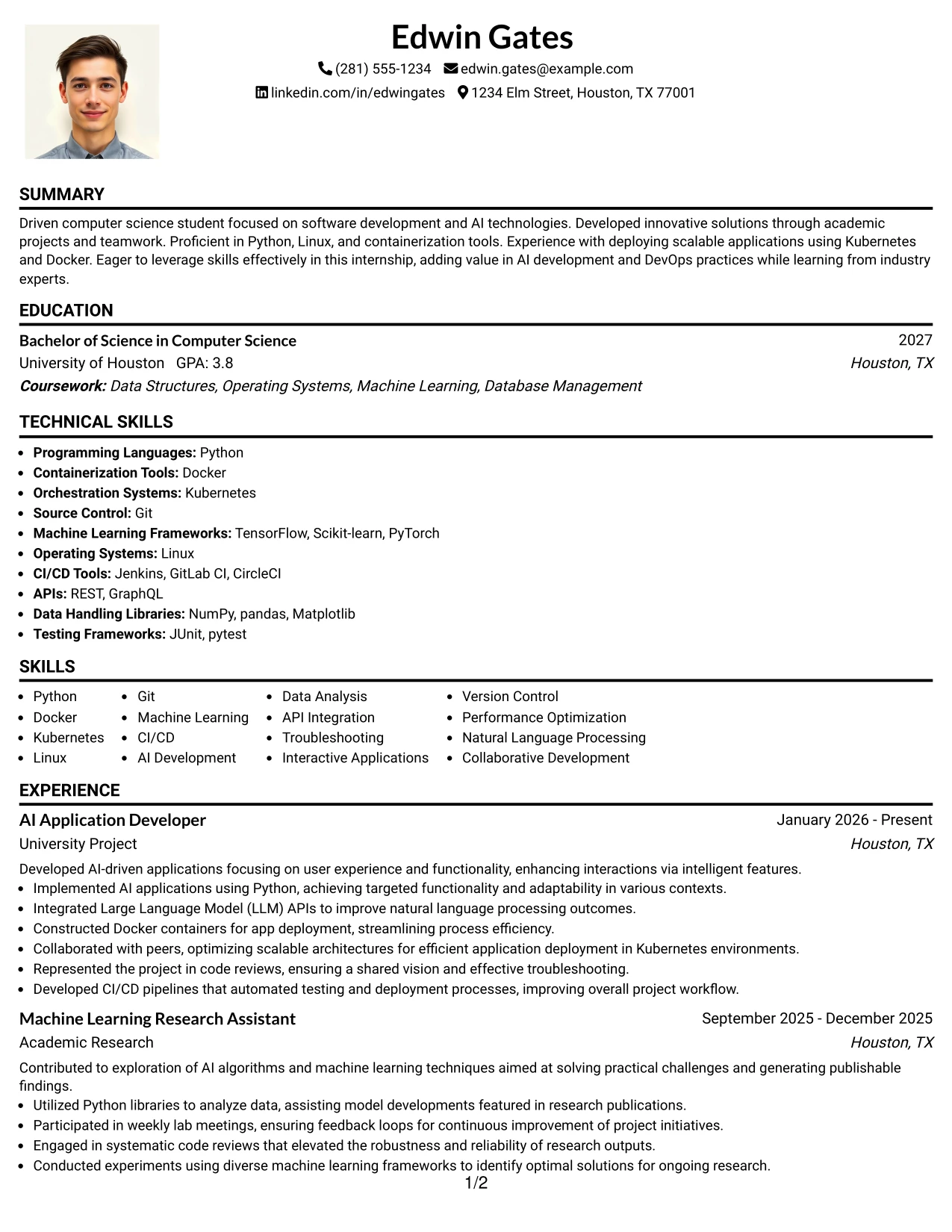 Resume Example Page 1
