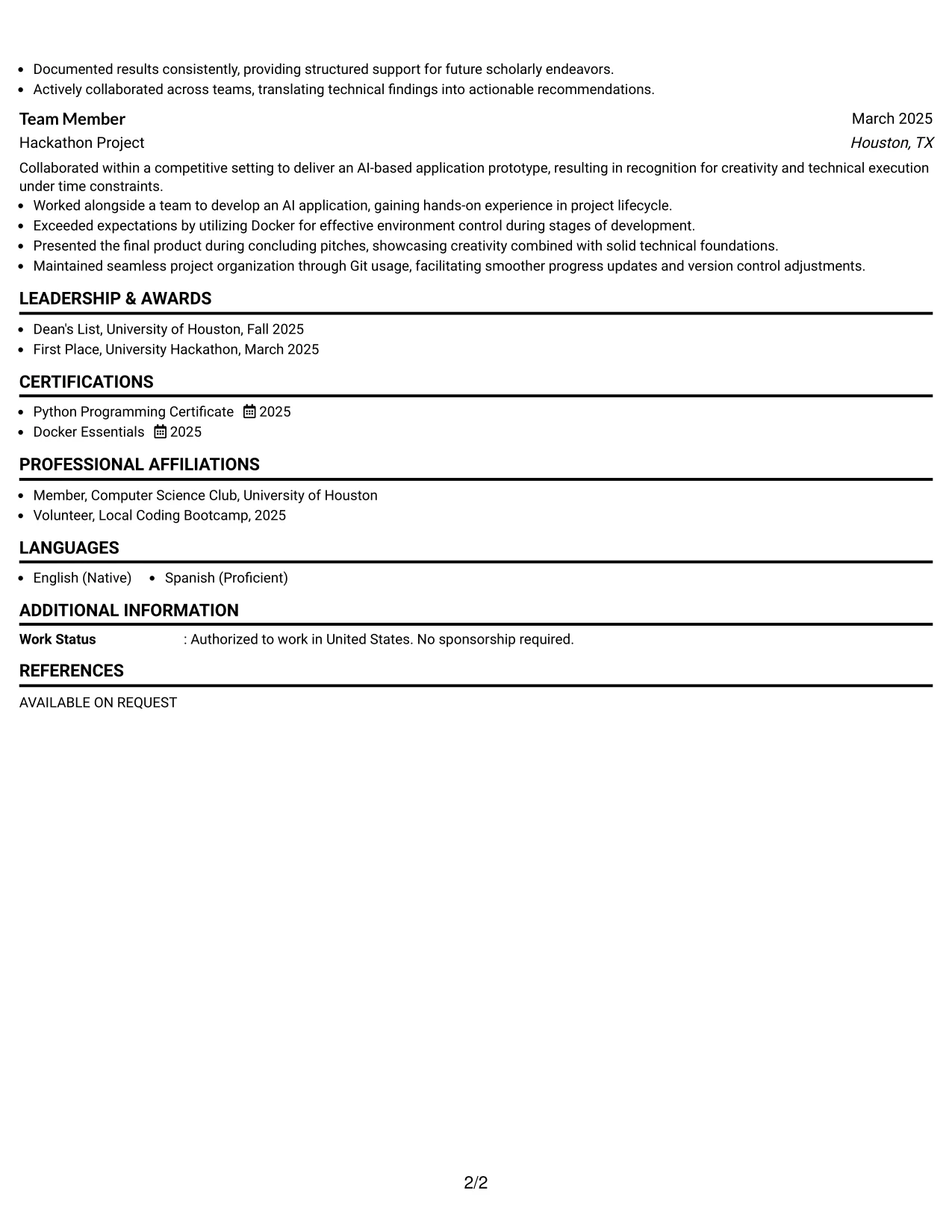 Resume Example Page 2