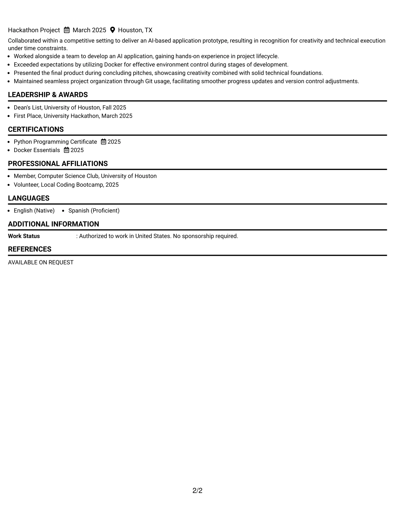 Resume Example Page 2