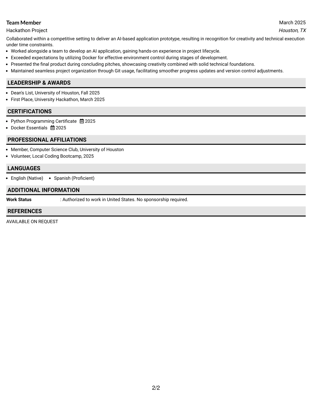 Resume Example Page 2