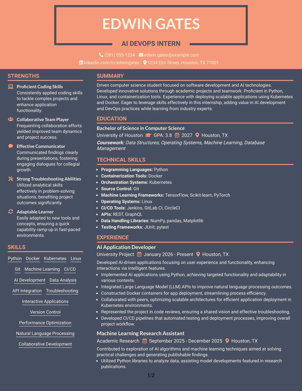 Resume Example Page 1