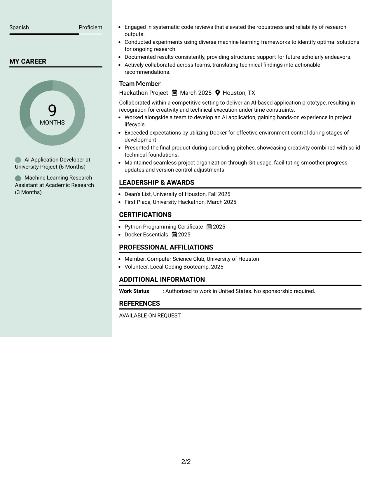 Resume Example Page 2