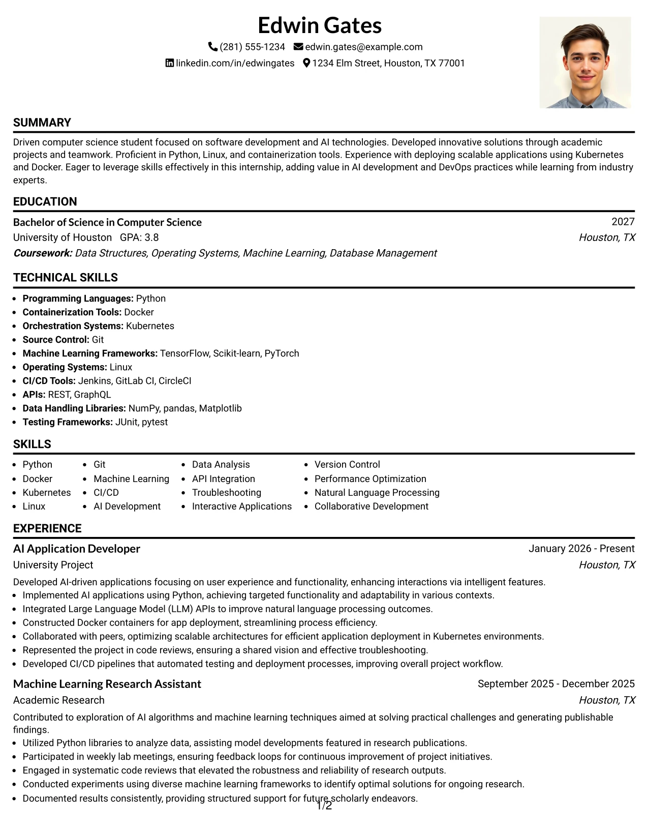 Resume Example Page 1