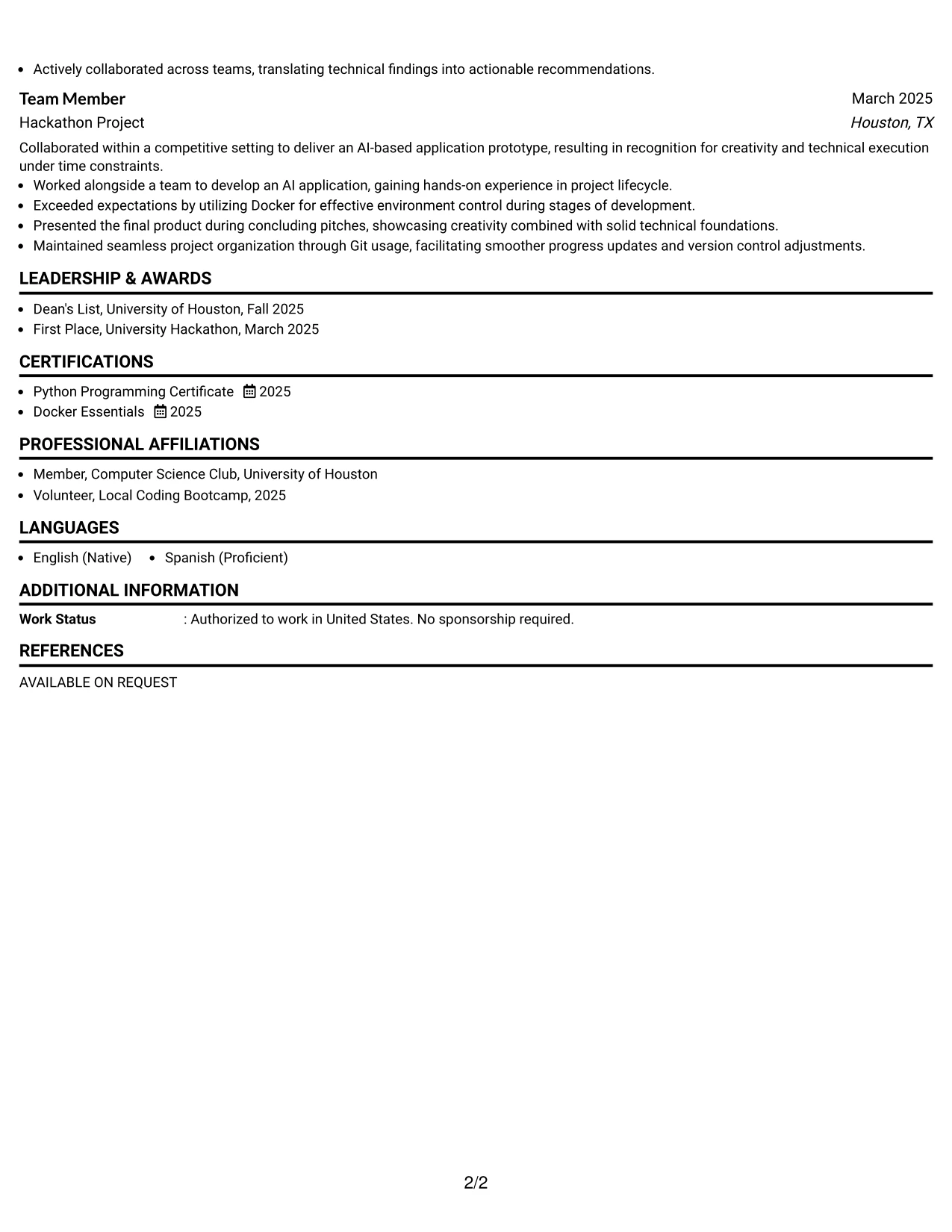 Resume Example Page 2