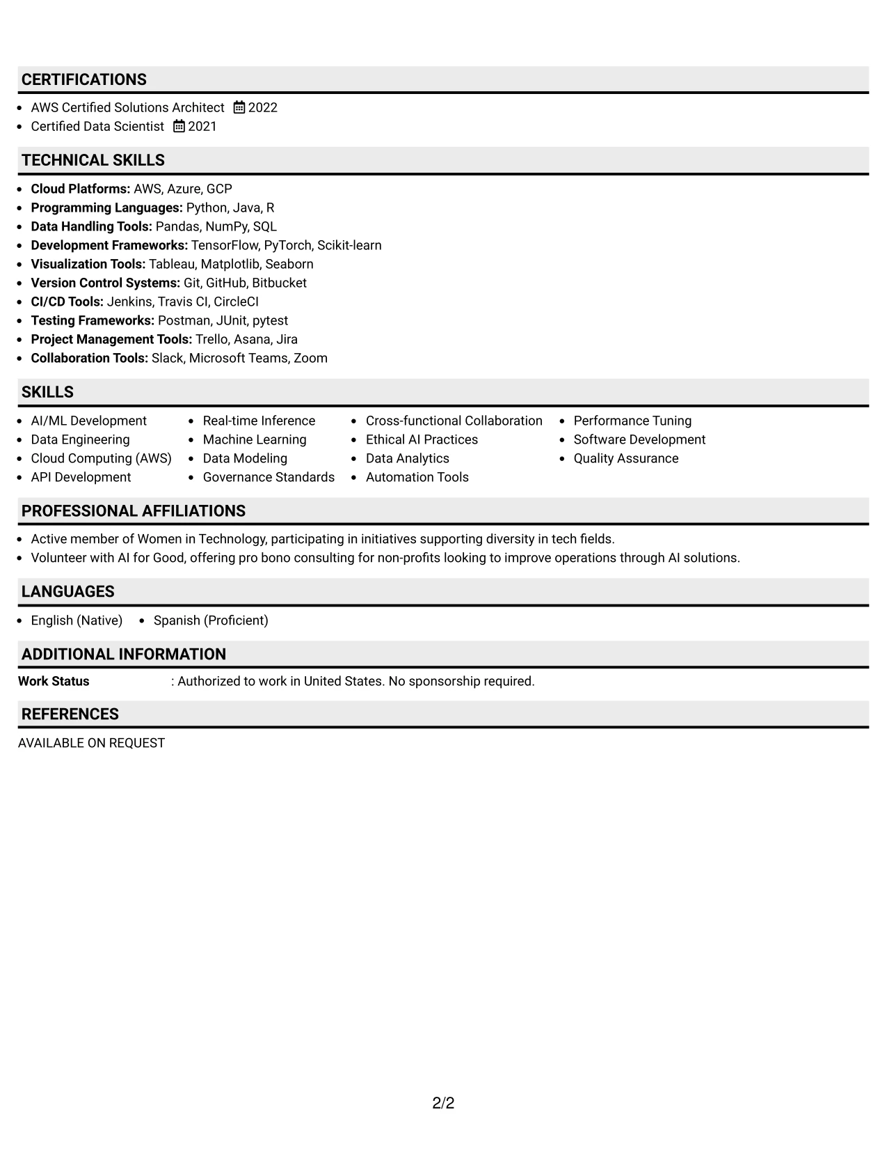 Resume Example Page 2