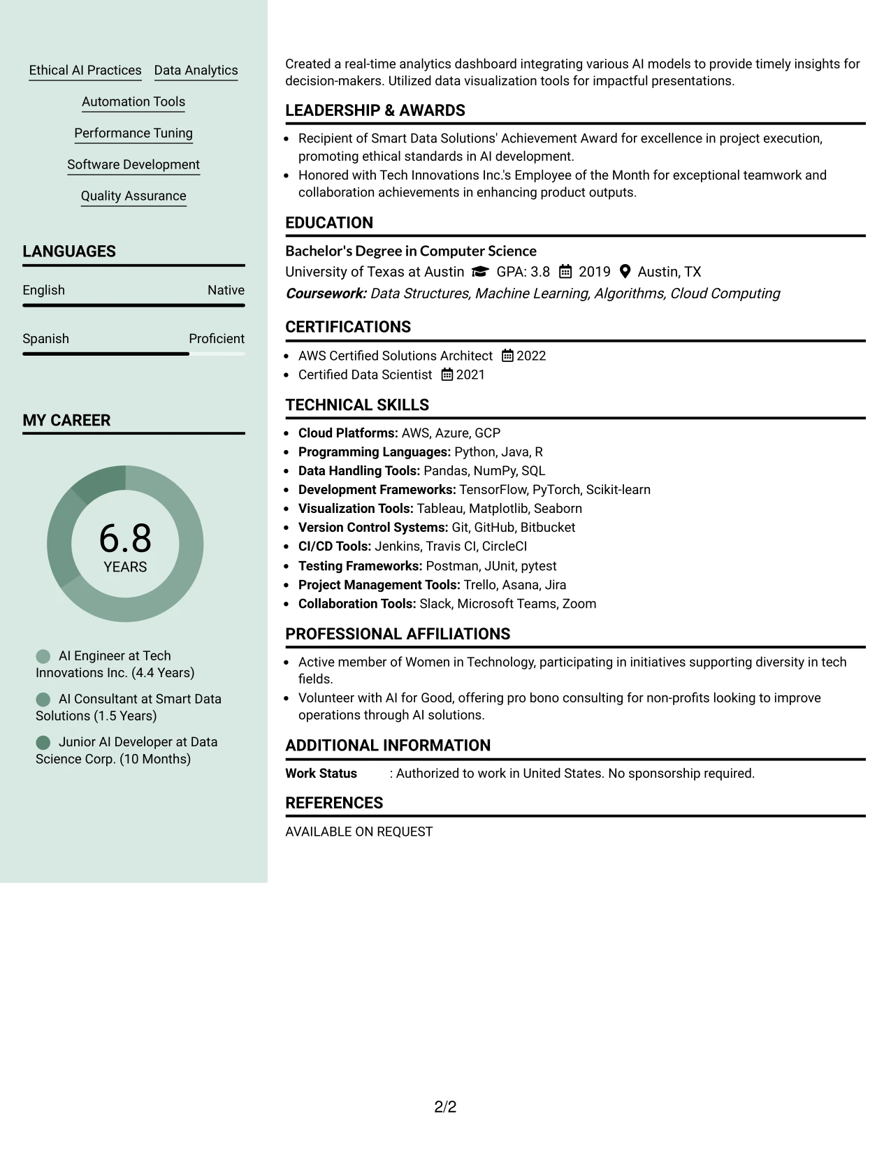 Resume Example Page 2