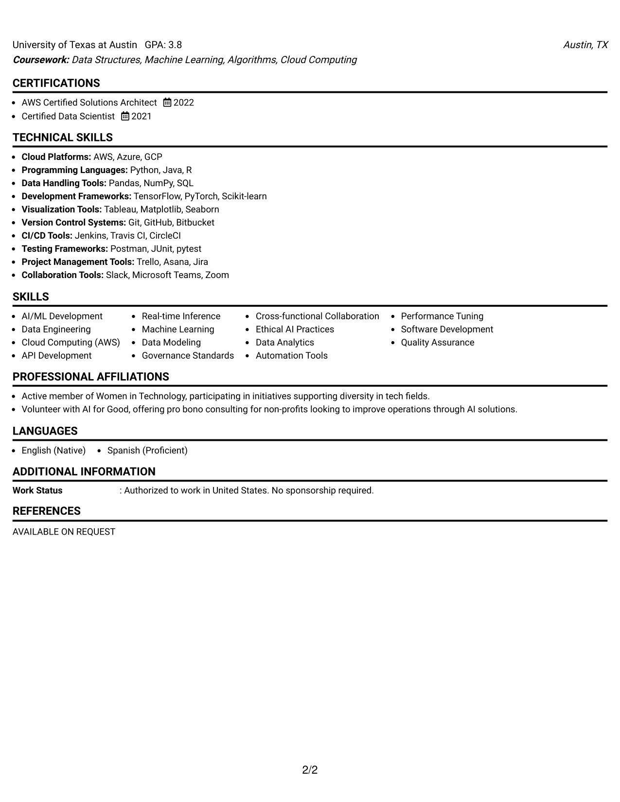 Resume Example Page 2