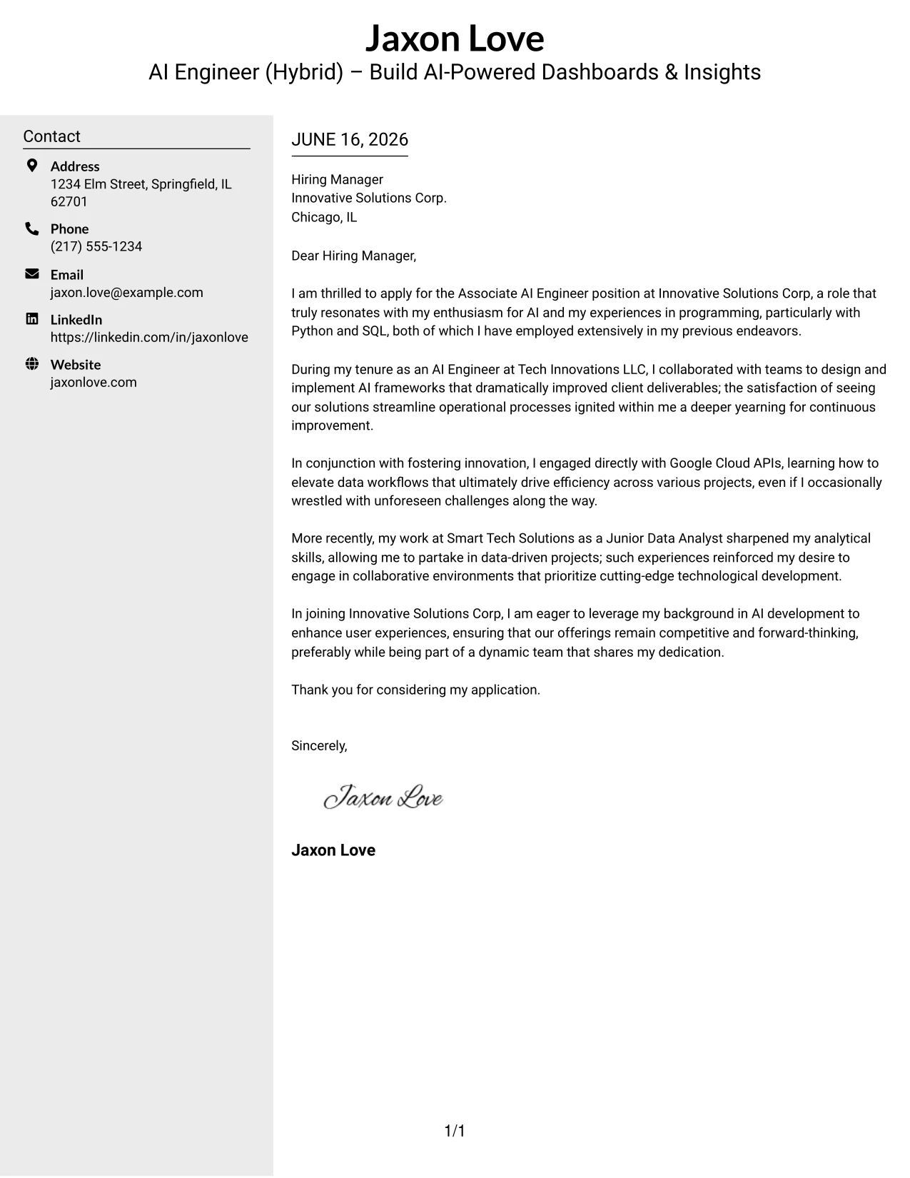 Resume Example Page 1
