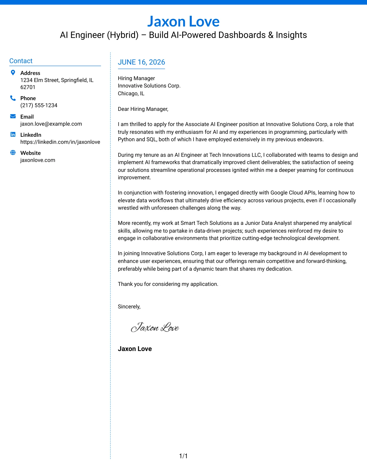 Resume Example Page 1