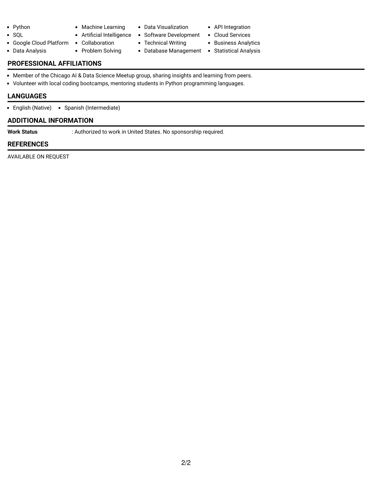 Resume Example Page 2
