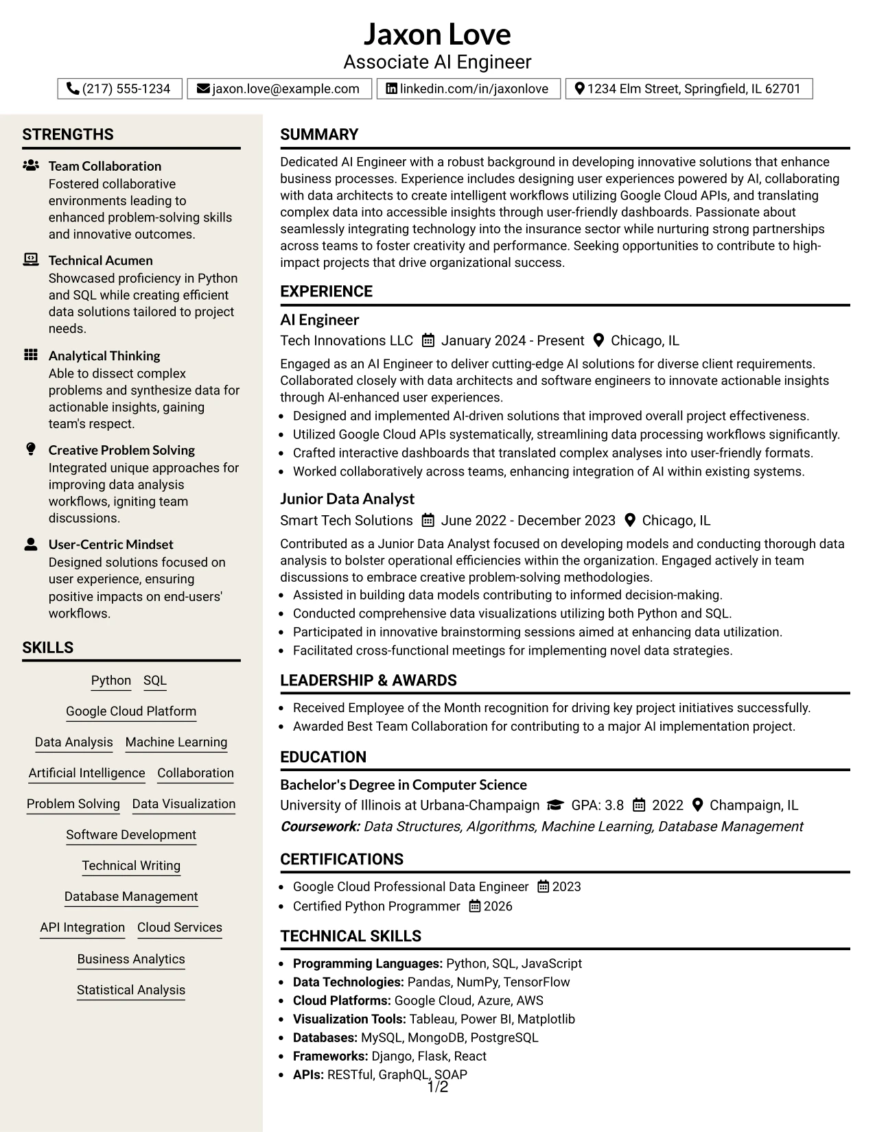Resume Example Page 1