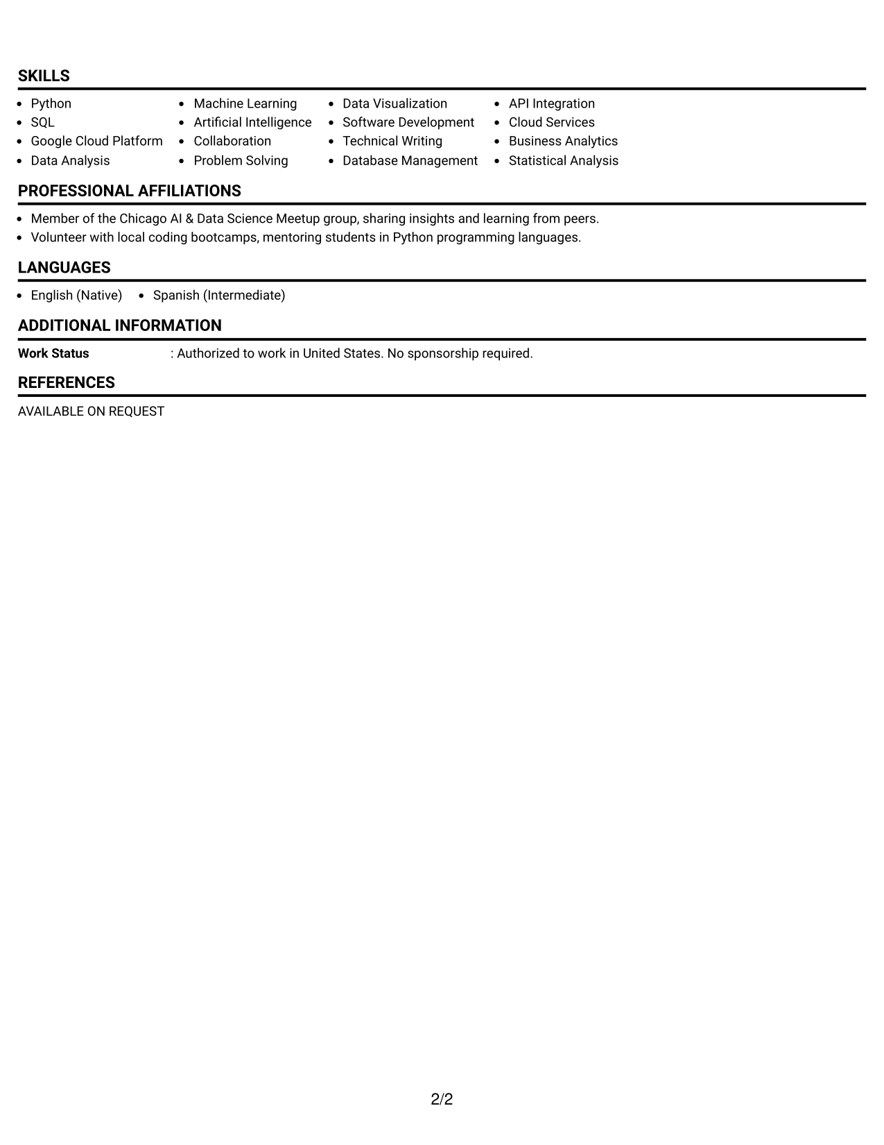 Resume Example Page 2