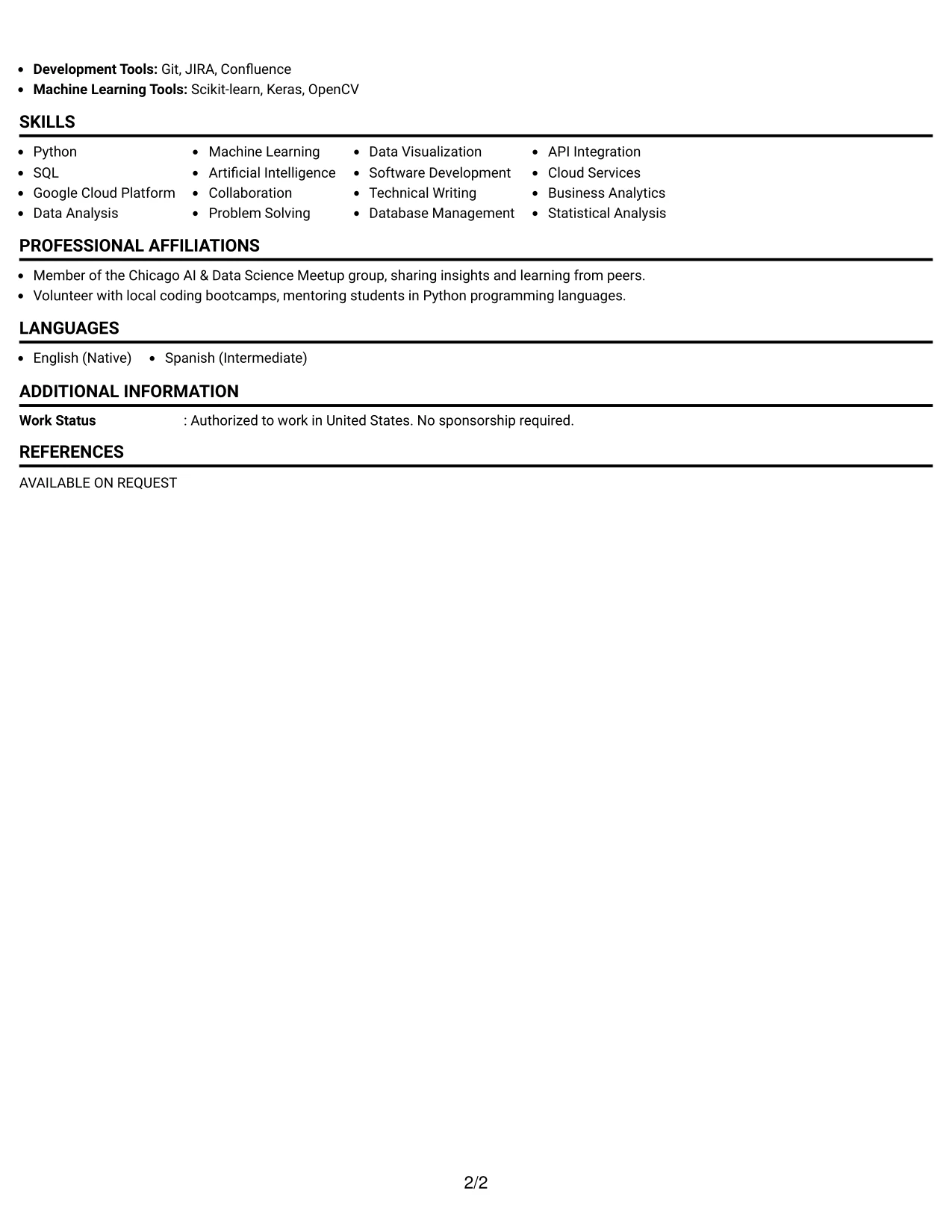 Resume Example Page 2