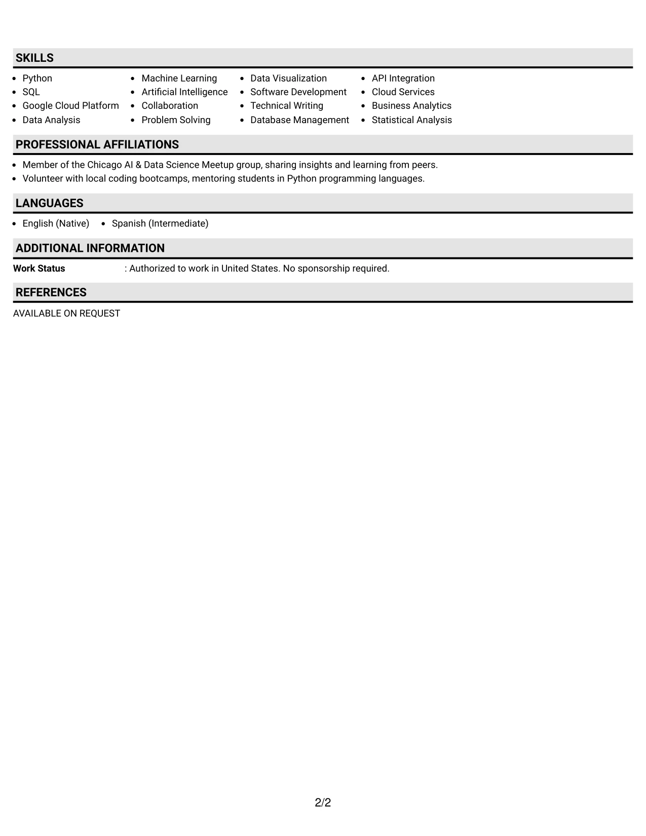 Resume Example Page 2