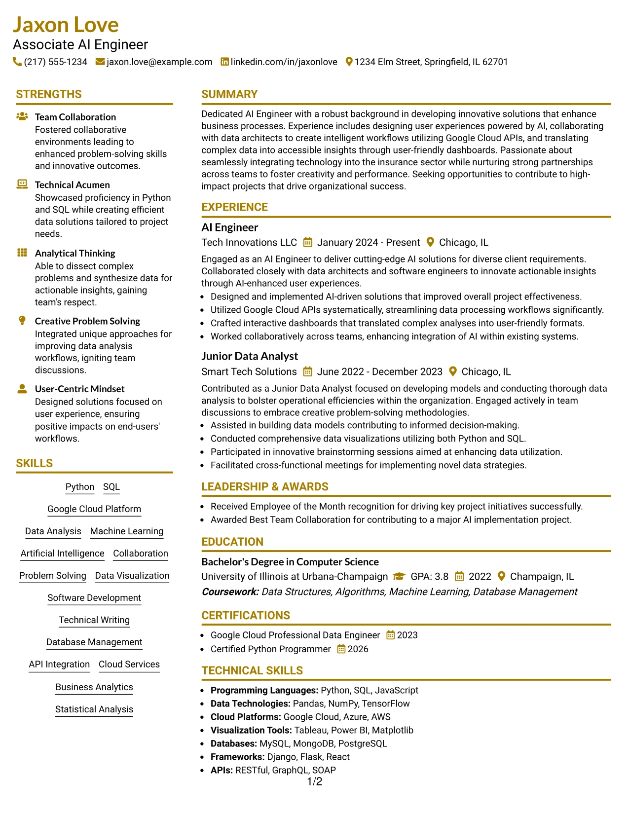 Resume Example Page 1