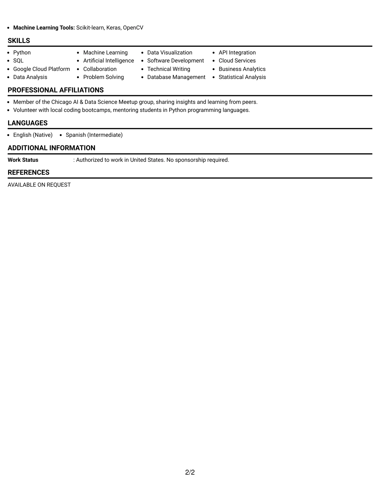 Resume Example Page 2