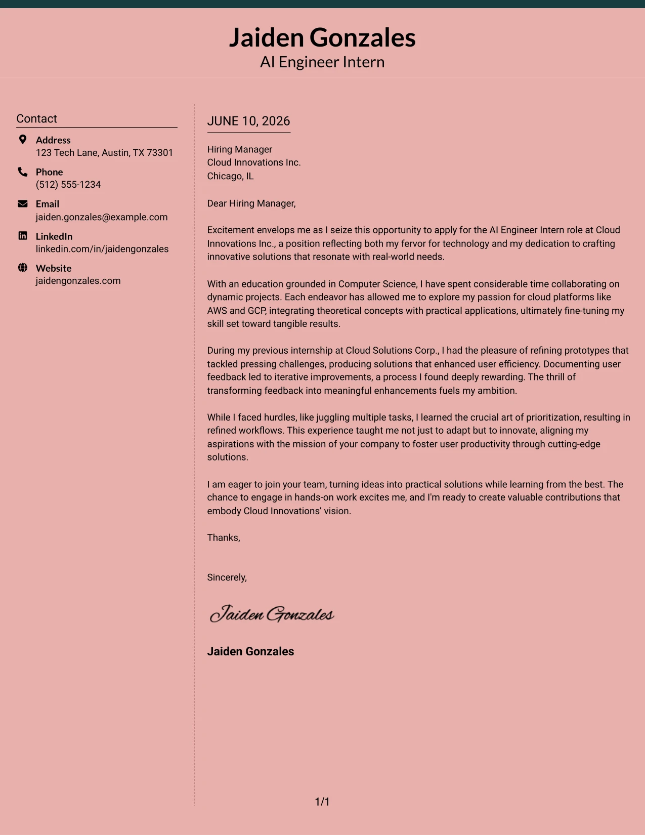 Resume Example Page 1