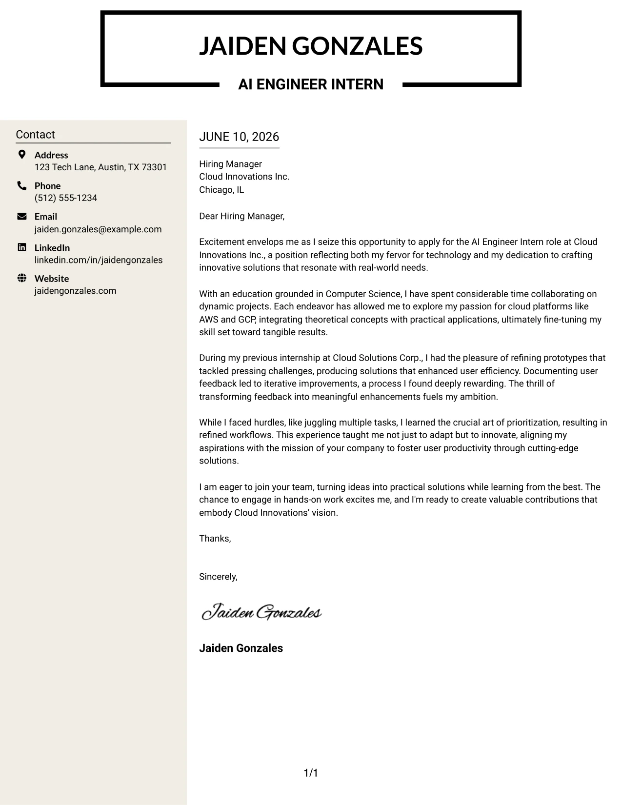 Resume Example Page 1