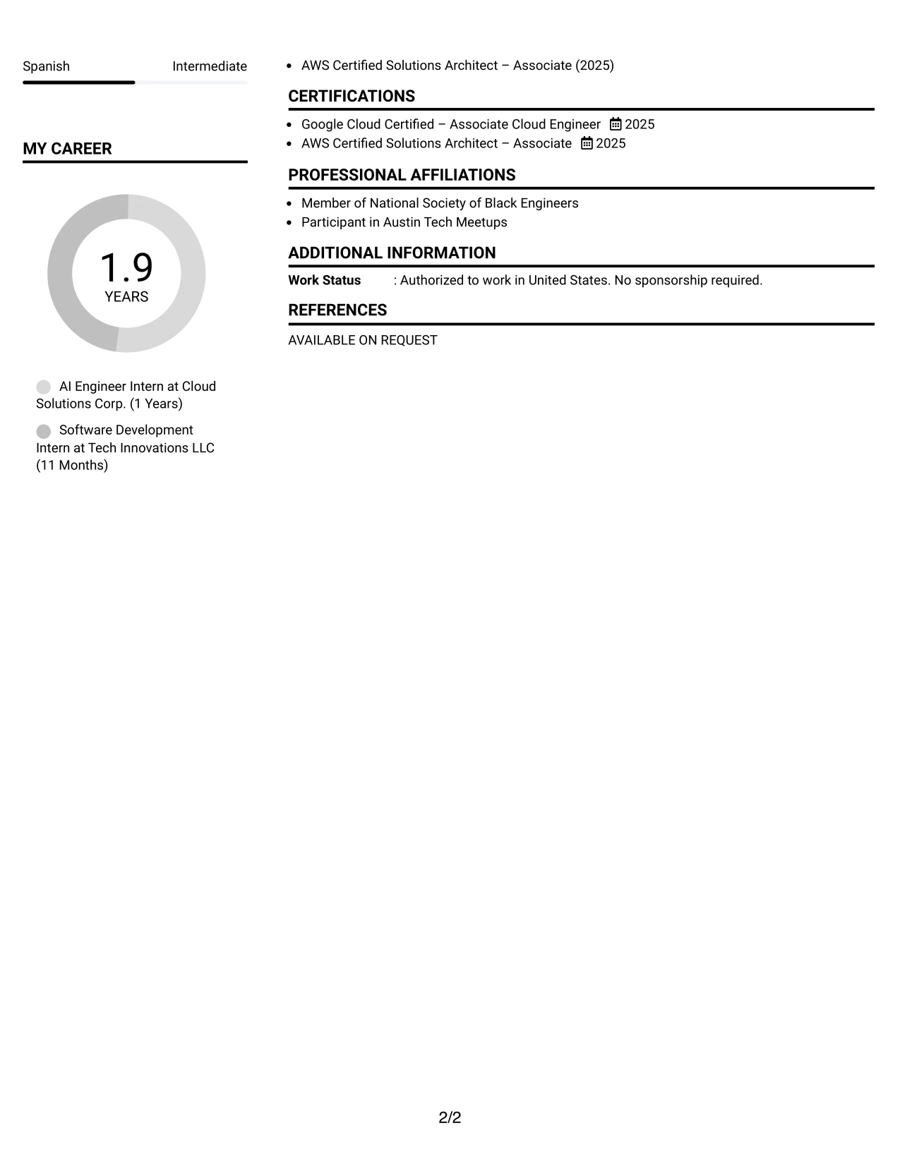 Resume Example Page 2