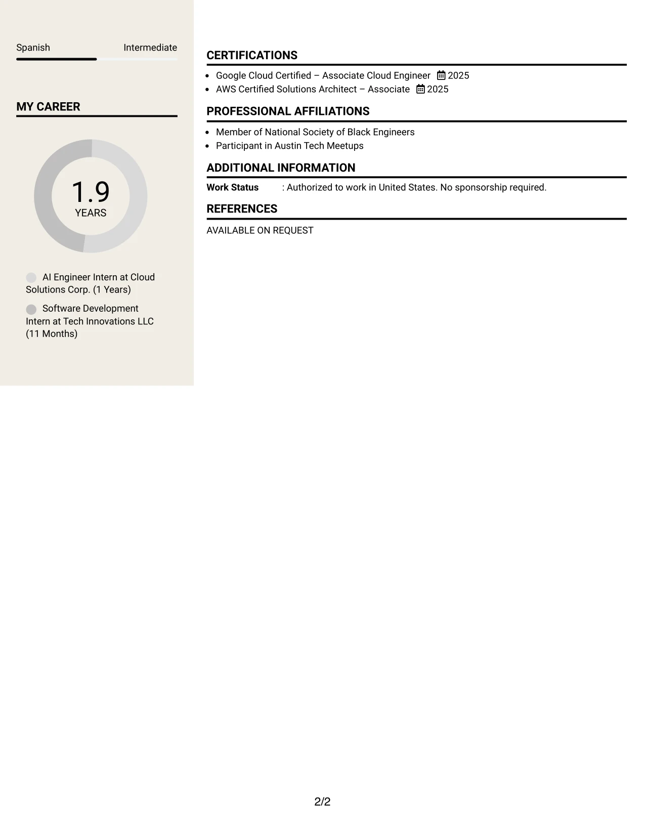 Resume Example Page 2
