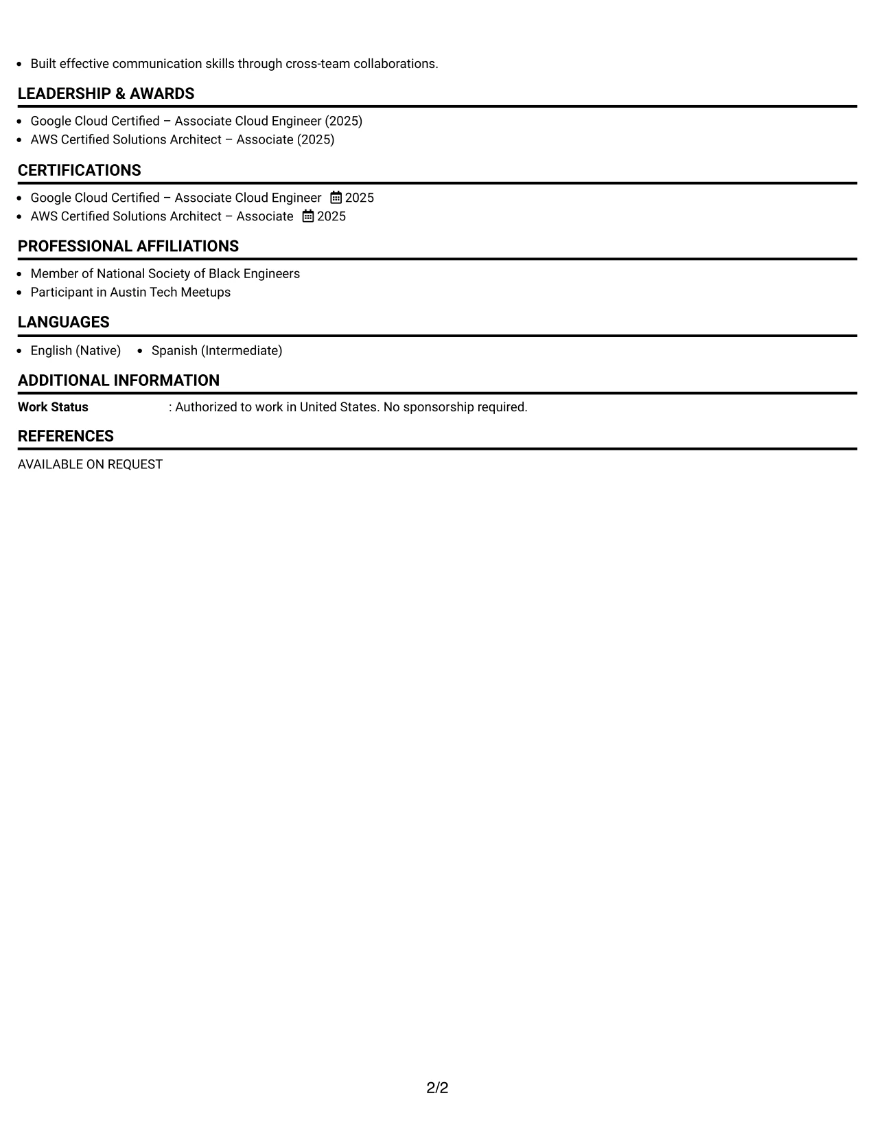 Resume Example Page 2