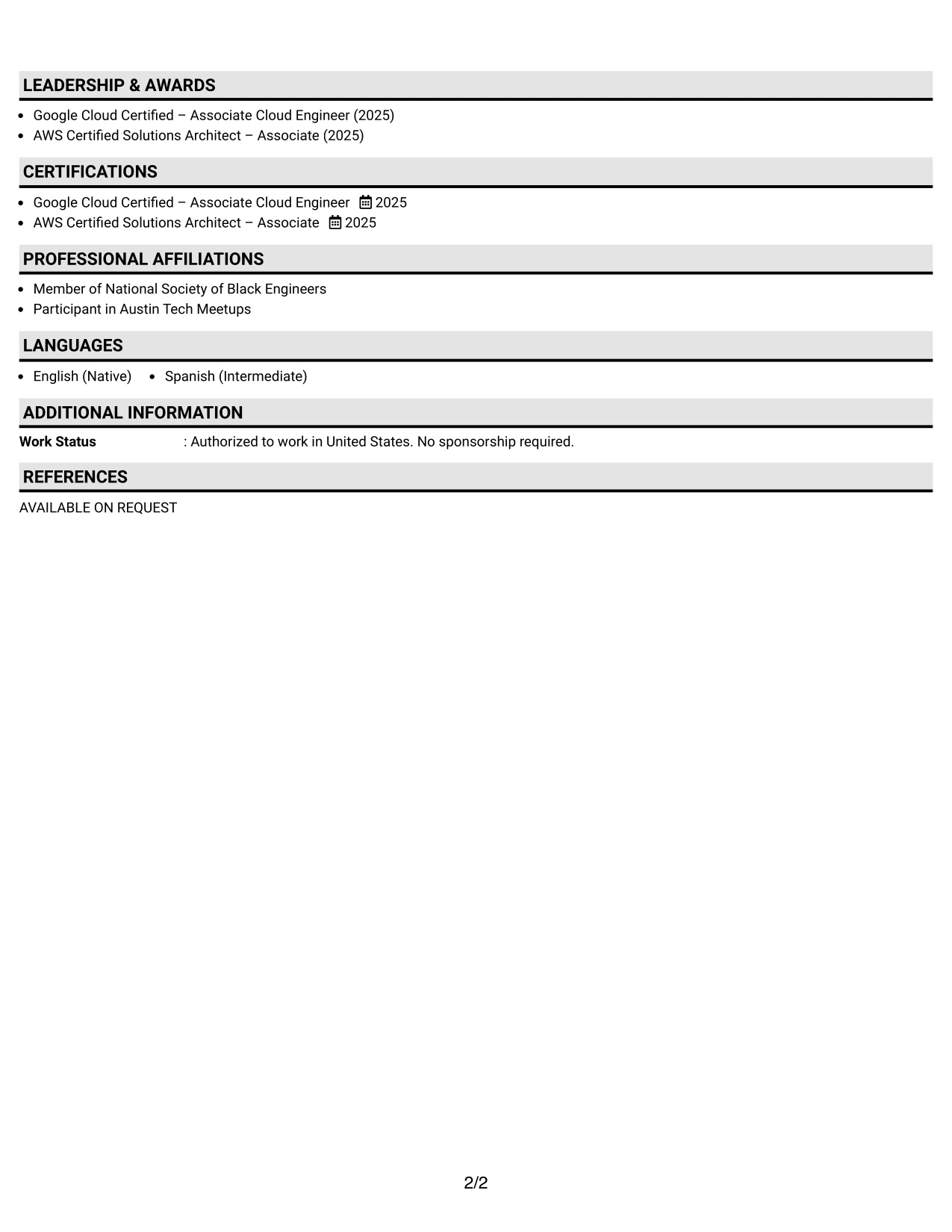 Resume Example Page 2