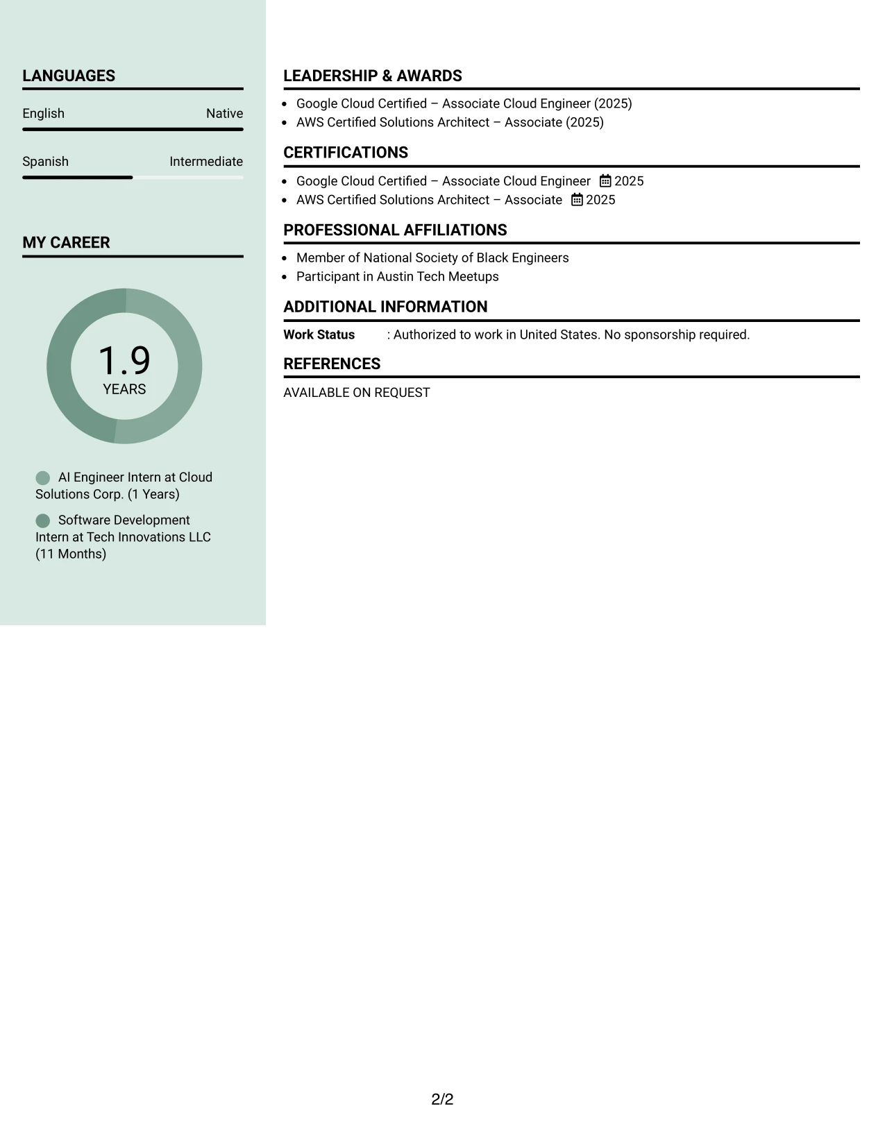 Resume Example Page 2