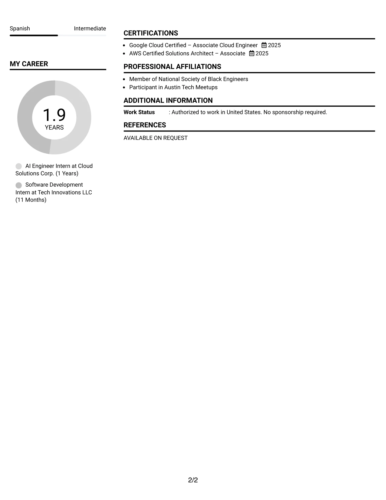 Resume Example Page 2