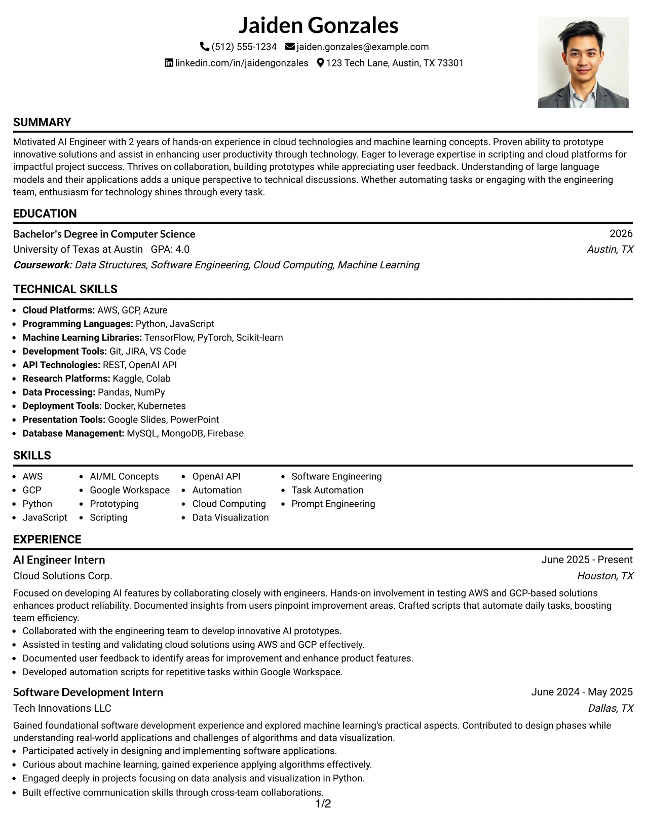 Resume Example Page 1
