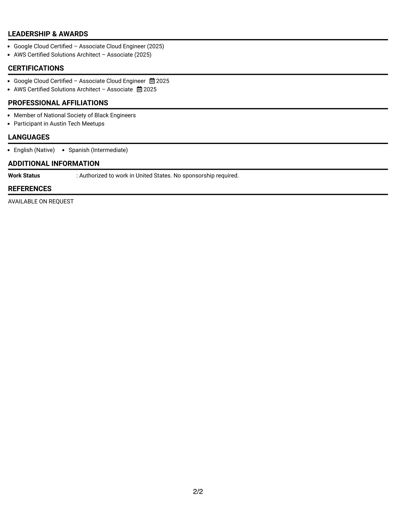 Resume Example Page 2