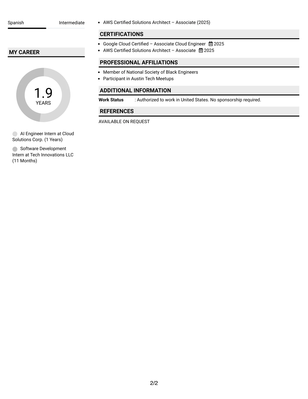 Resume Example Page 2