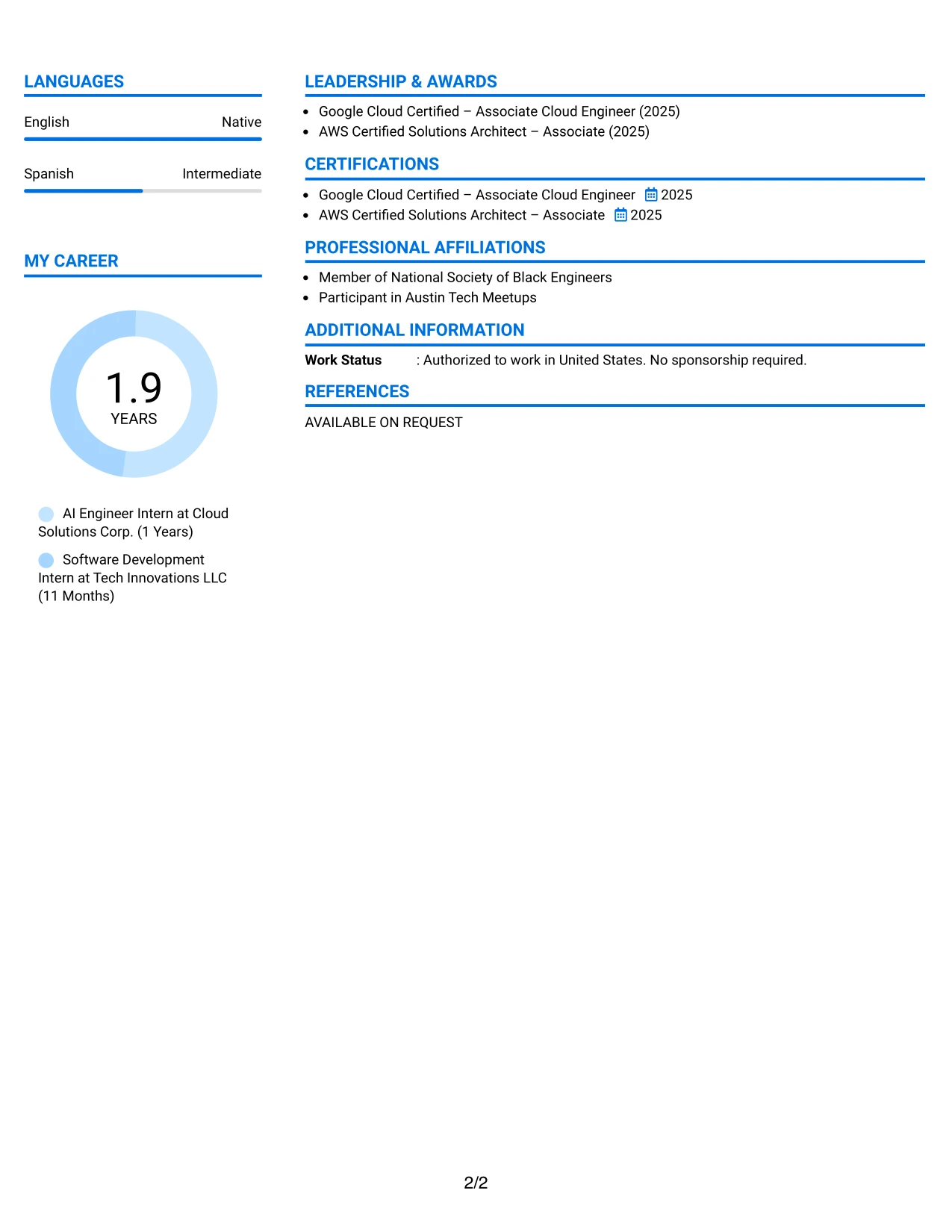 Resume Example Page 2