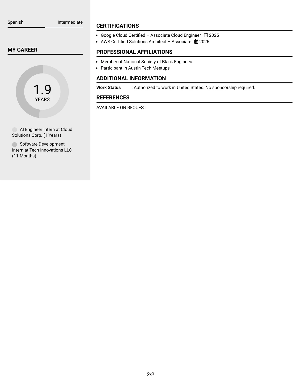 Resume Example Page 2