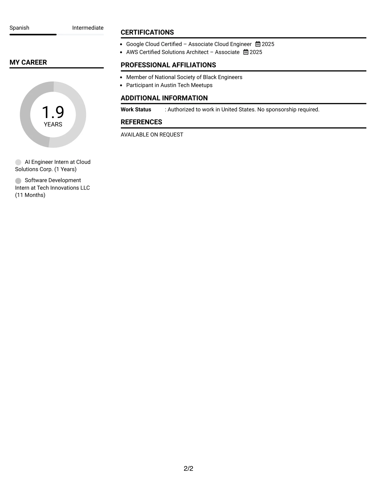 Resume Example Page 2