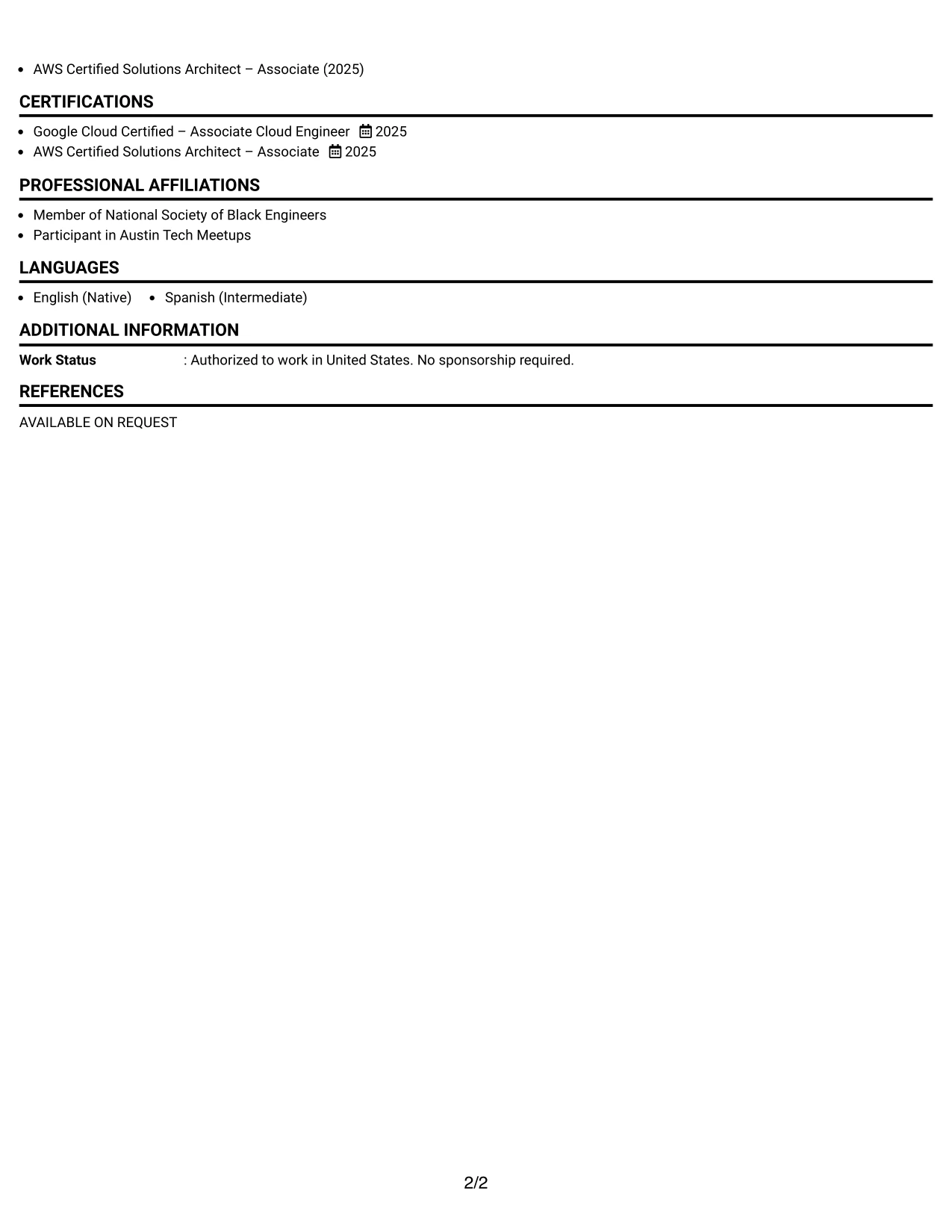 Resume Example Page 2