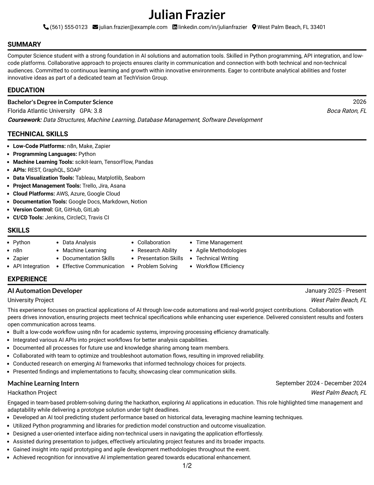 Resume Example Page 1