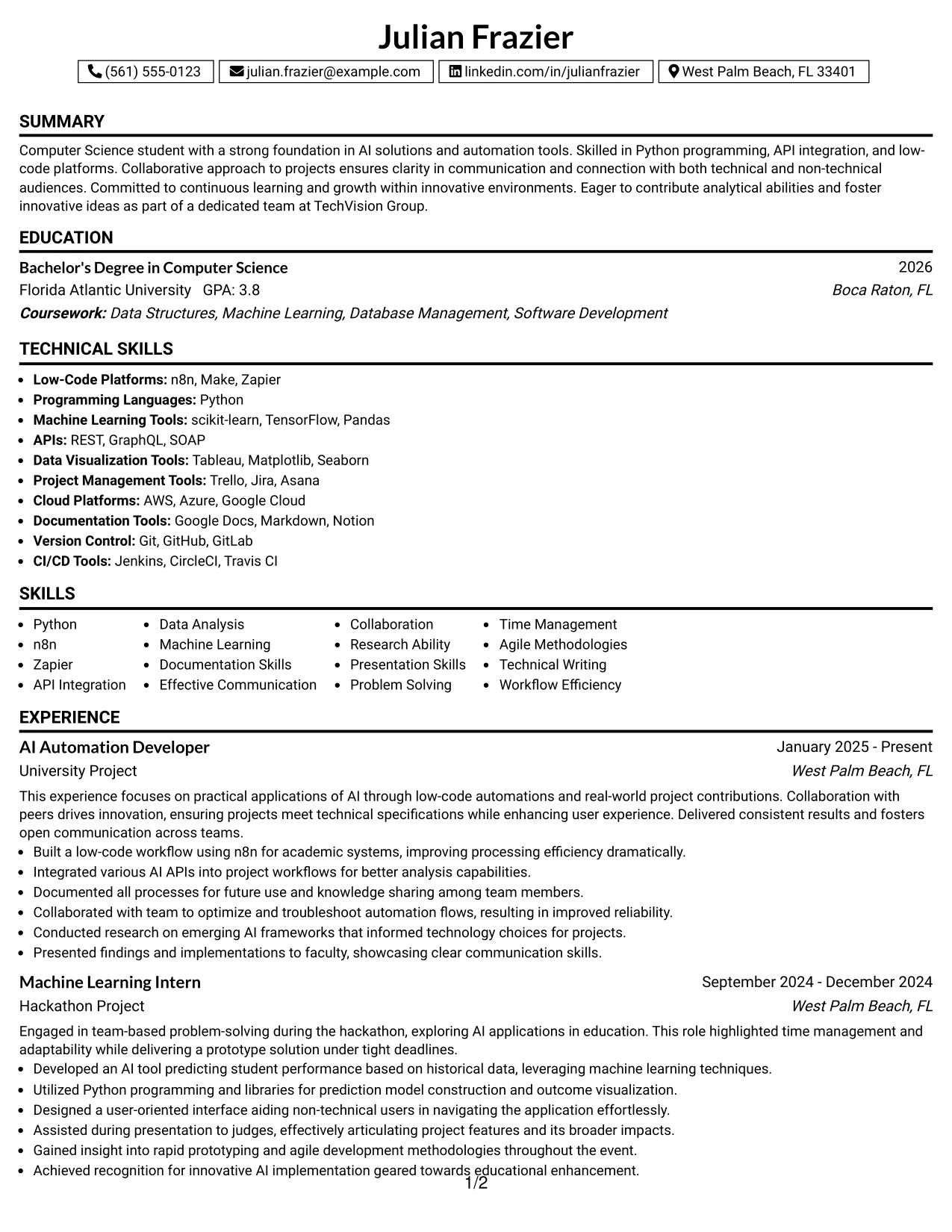 Resume Example Page 1