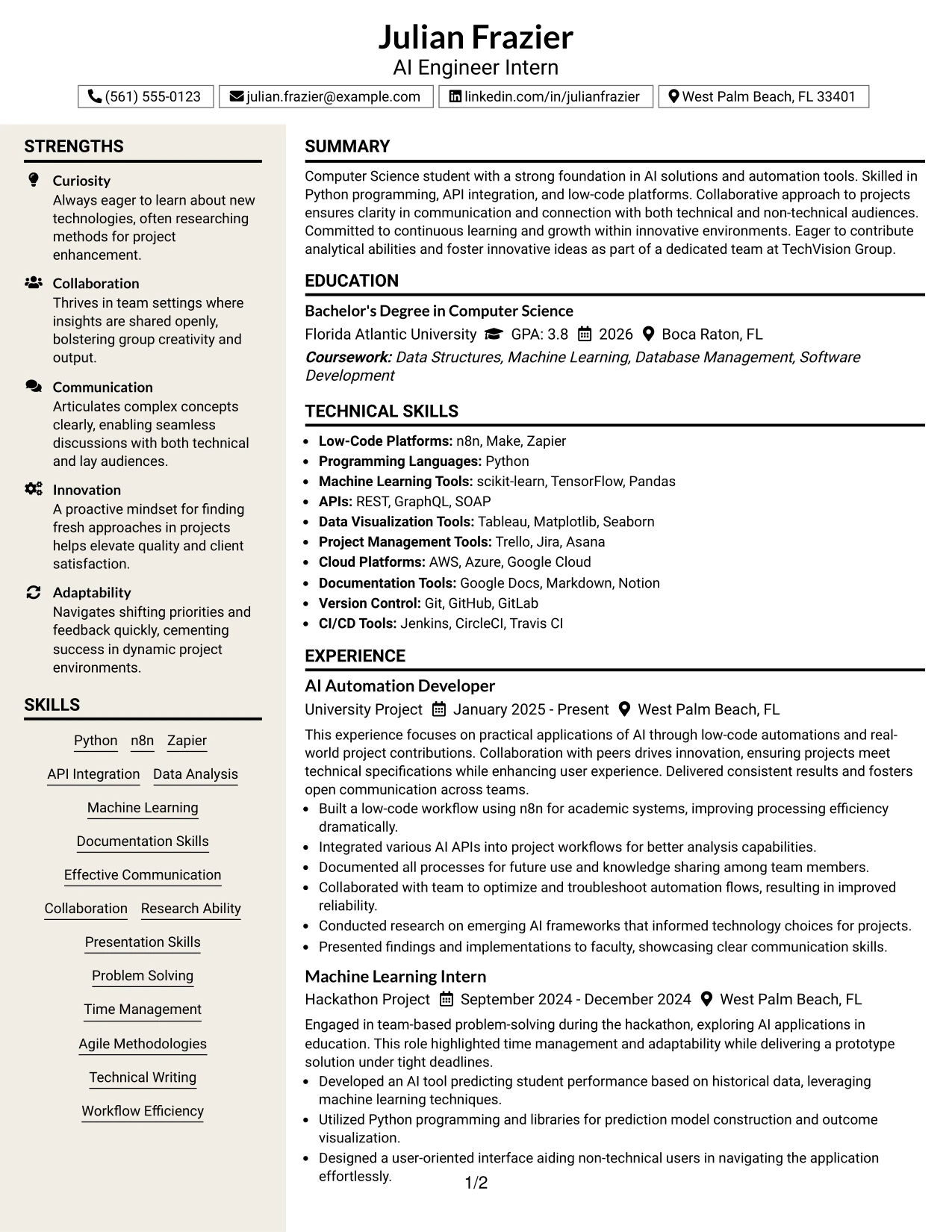 Resume Example Page 1