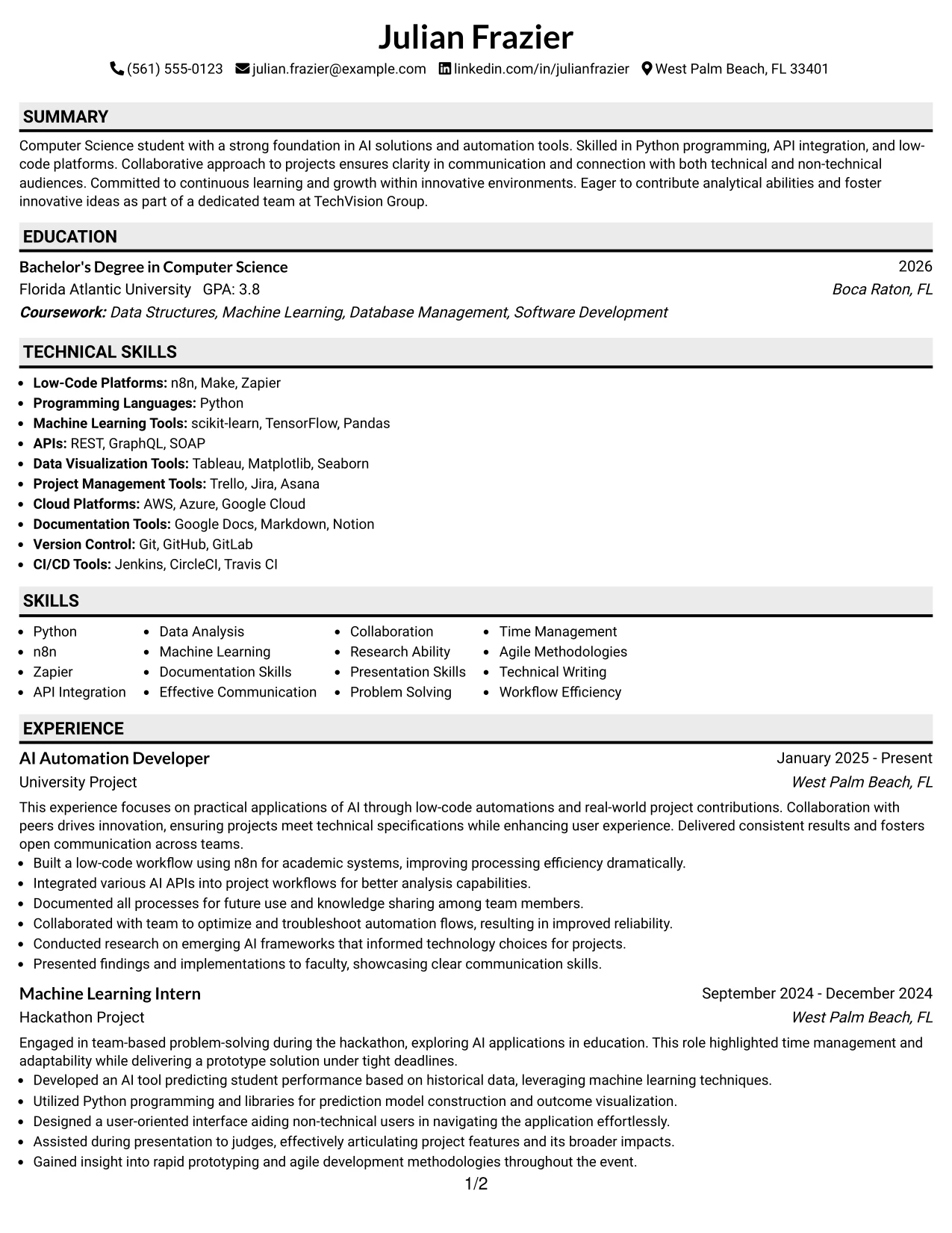 Resume Example Page 1