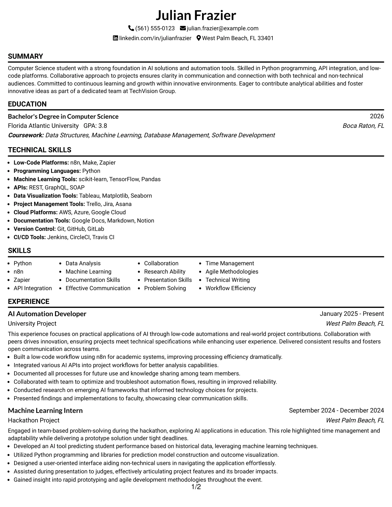 Resume Example Page 1