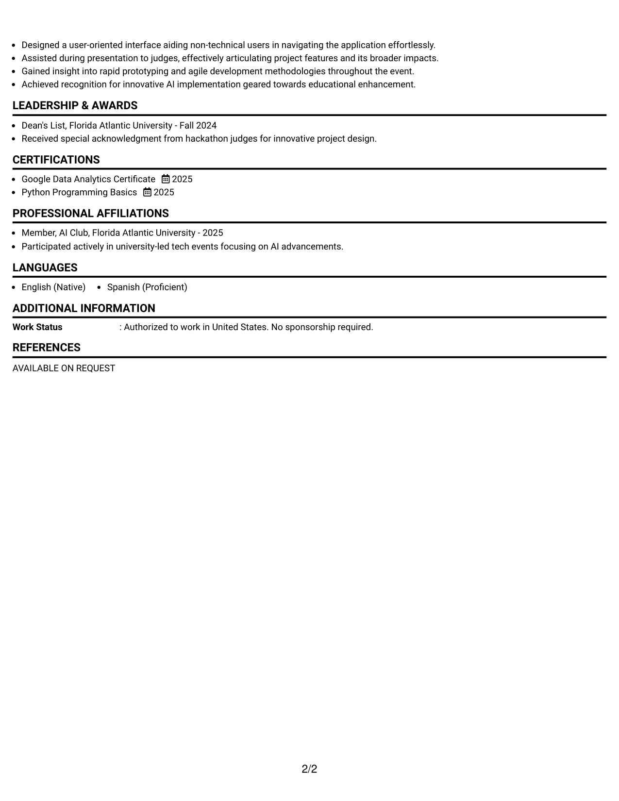 Resume Example Page 2