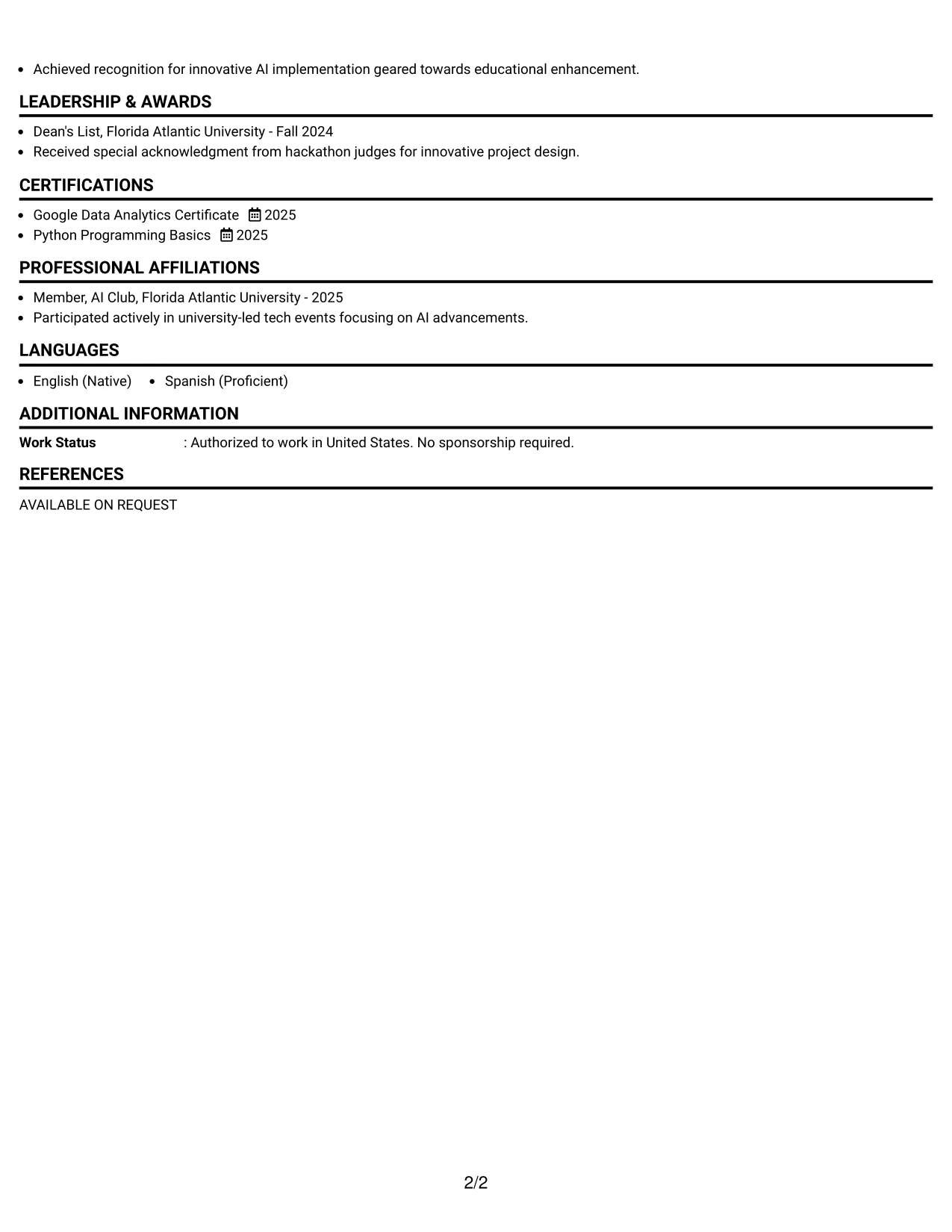 Resume Example Page 2