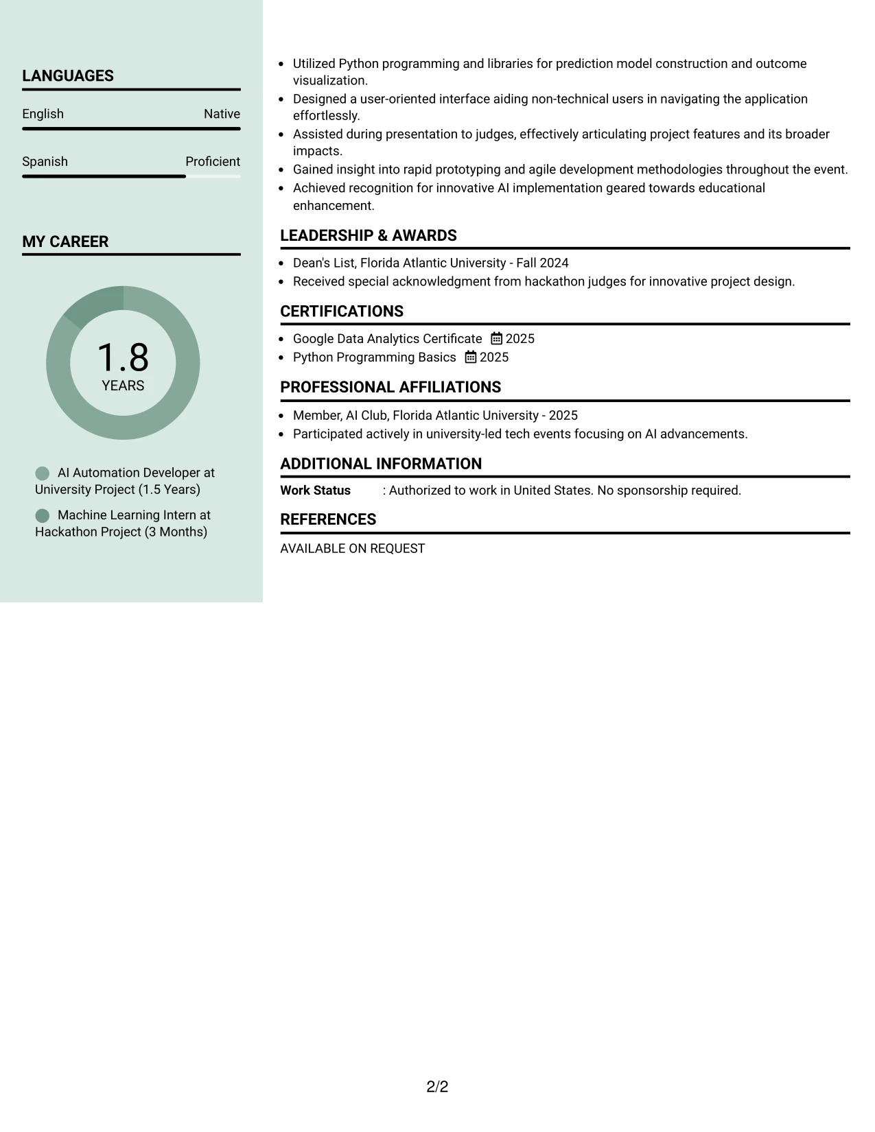 Resume Example Page 2