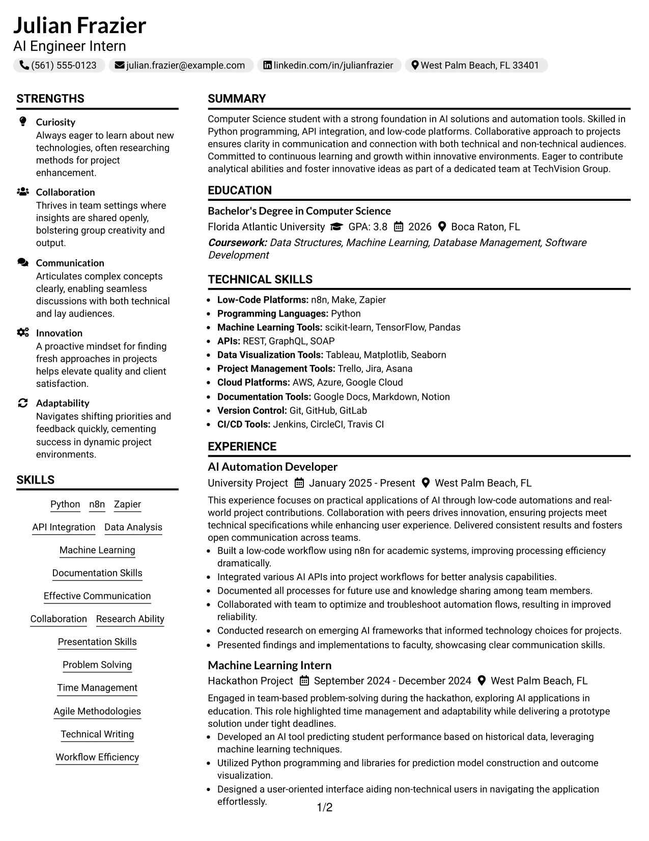 Resume Example Page 1