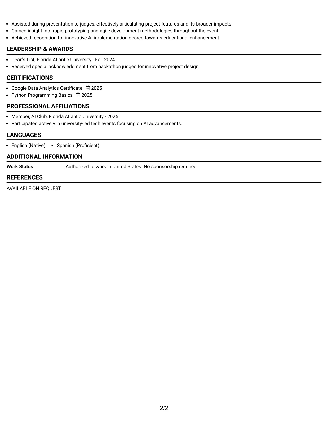 Resume Example Page 2